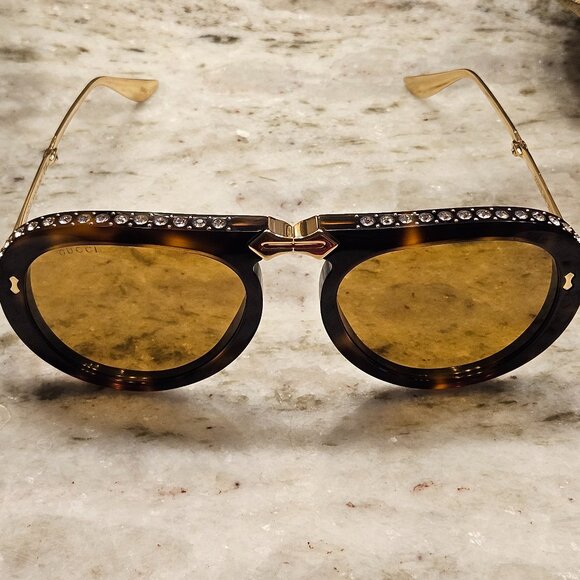 RARE GUCCI HOLLYWOOD FOREVER FOLDING AVIATOR EMBELLISHED CRYSTAL SUNGLASSES - Picture 1 of 15